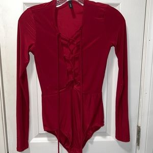 Maroon lace up bodysuit